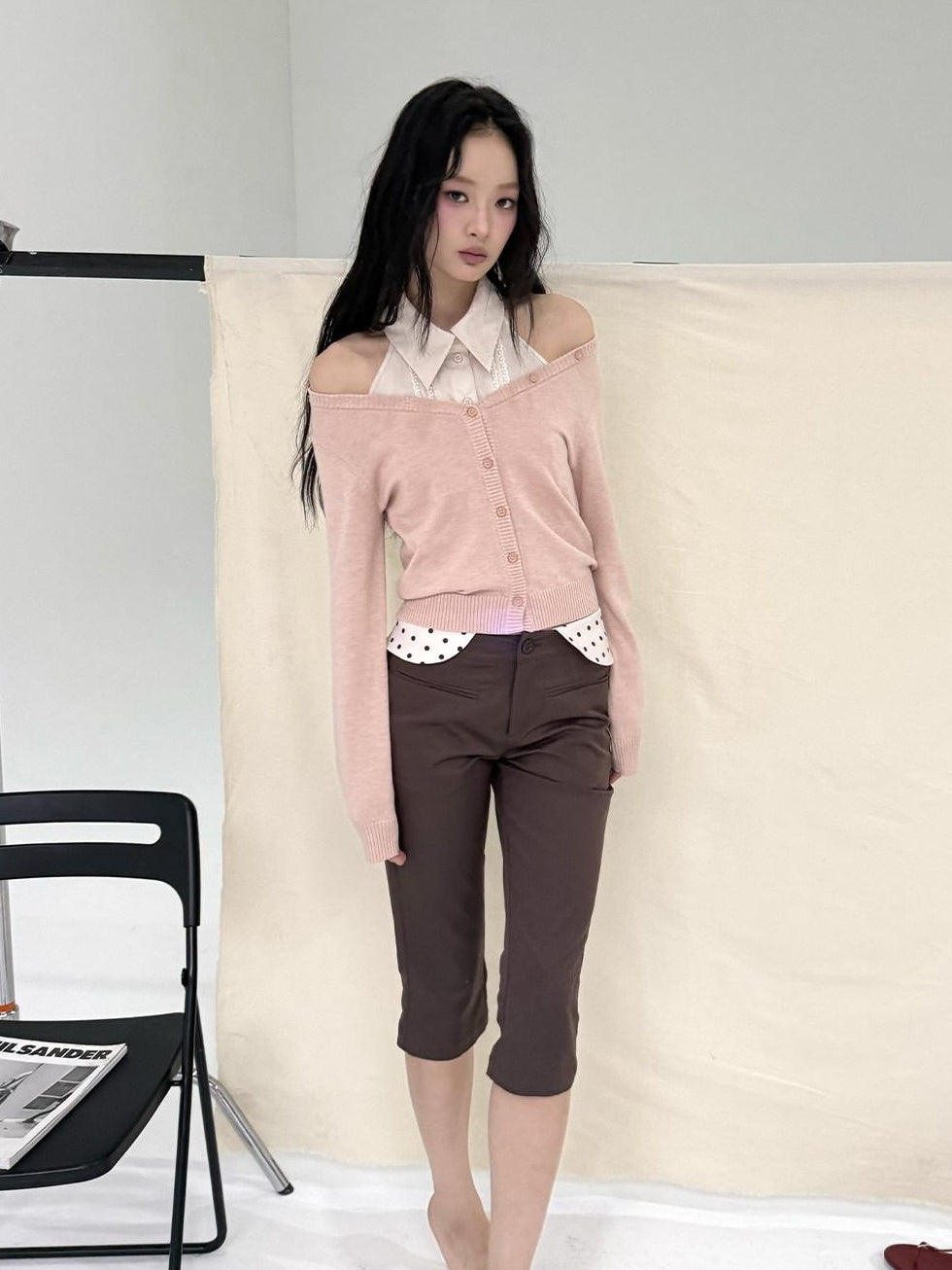 lvetong Pleated Knit Sleeveless Low Waist Street Sporty Young Women Ivory Pink Blouses