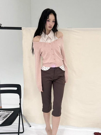 lvetong Pleated Knit Sleeveless Low Waist Street Sporty Young Women Ivory Pink Blouses
