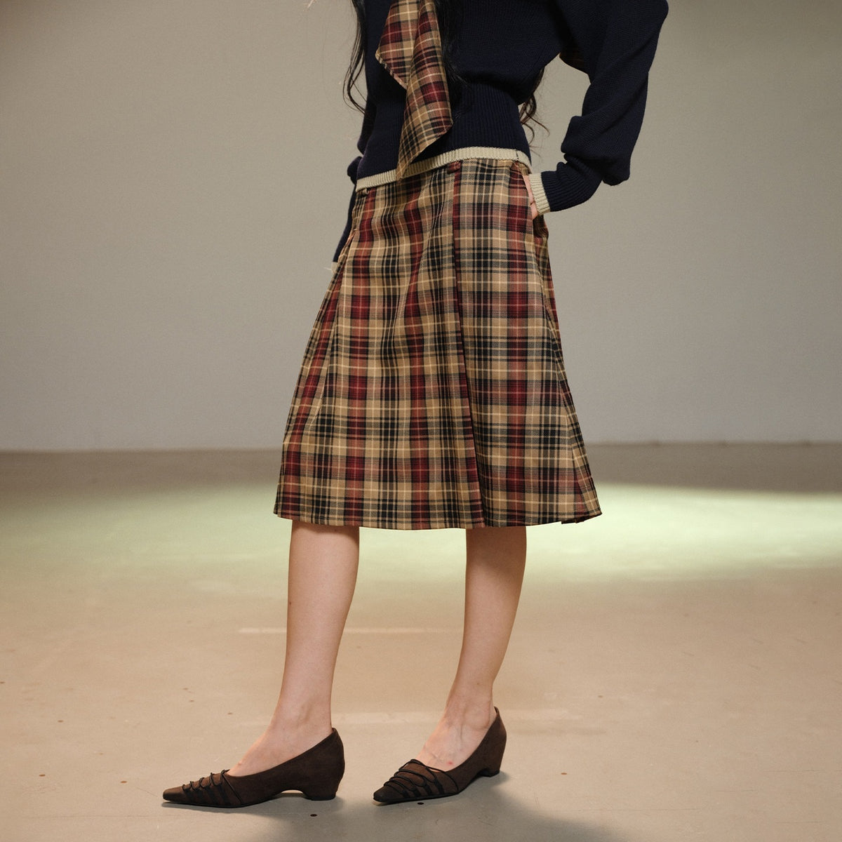 lvetong_Pleated_Plaid_Color_Block_A_Line_Women&