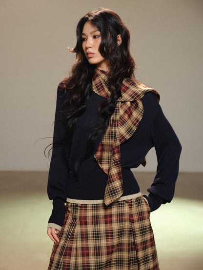 lvetong Pleated Plaid Color Block A Line Women&