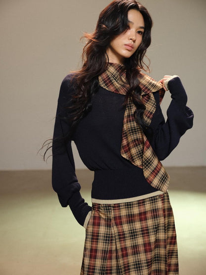 lvetong Pleated Plaid Color Block A Line Women&