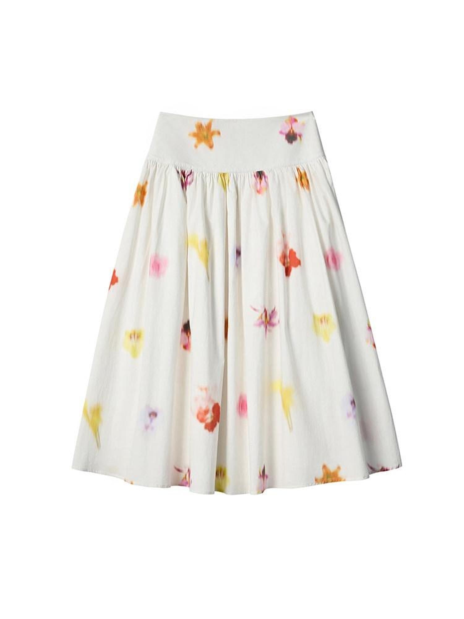 lvetong Pure Cotton Mid Waist Ruched A Line Street Casual Printed White Maxi Skirts