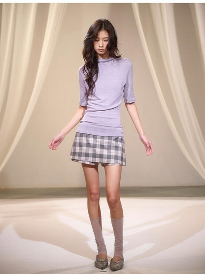lvetong Purple Knit Backless Slim Fit Crew Neck Women&