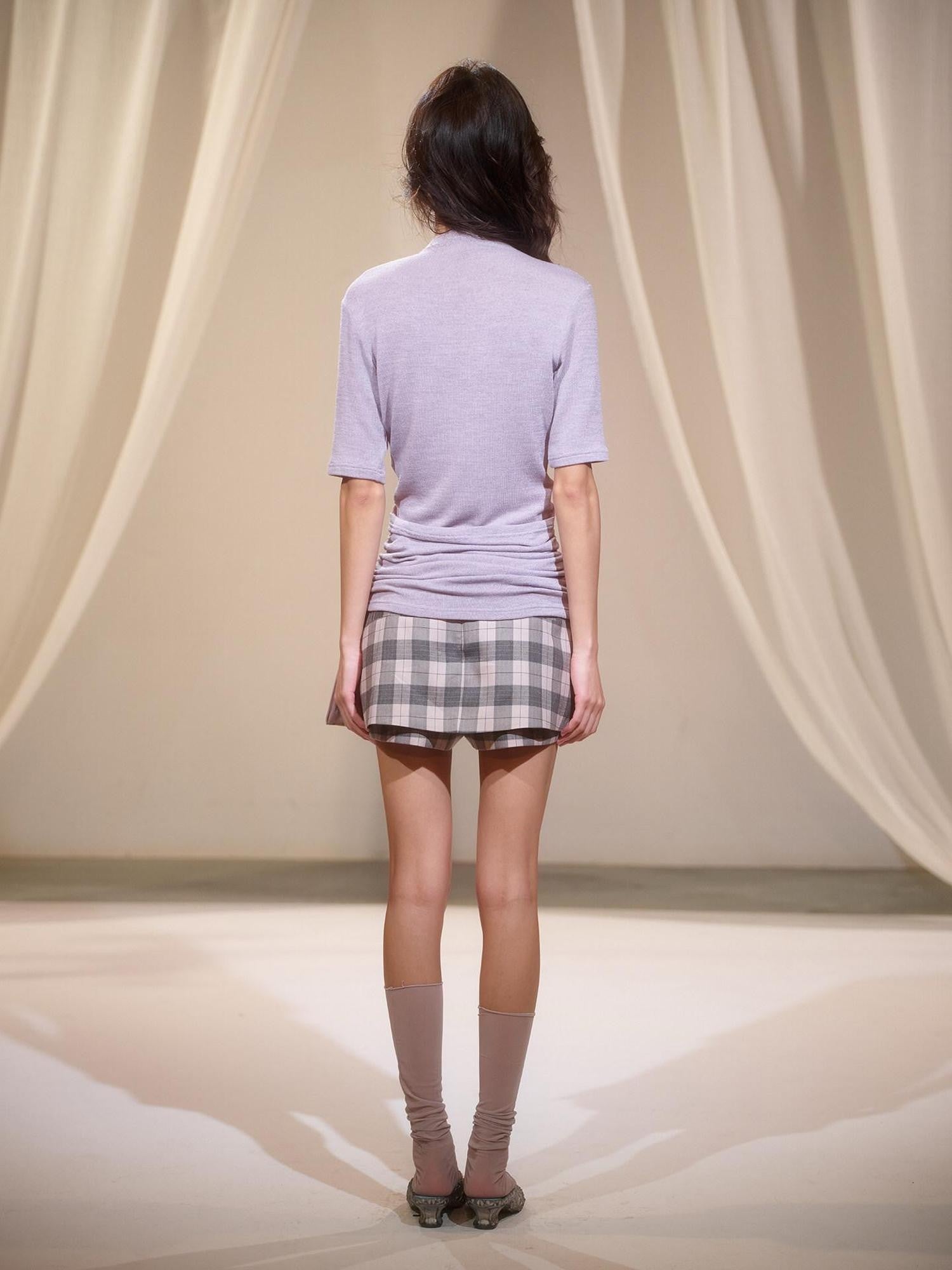 lvetong Purple Knit Backless Slim Fit Crew Neck Women&