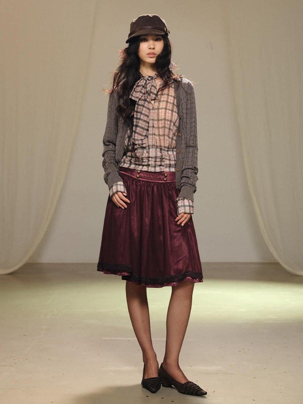 lvetong Purple Lace Tulle Gathered A Line Low Waist Women&
