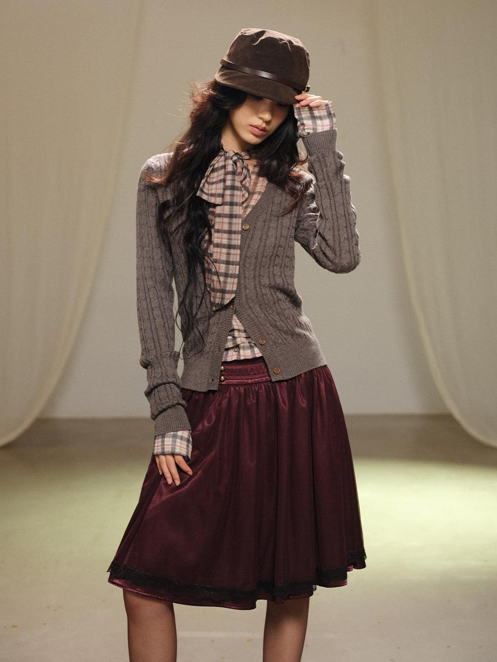 lvetong Purple Lace Tulle Gathered A Line Low Waist Women&
