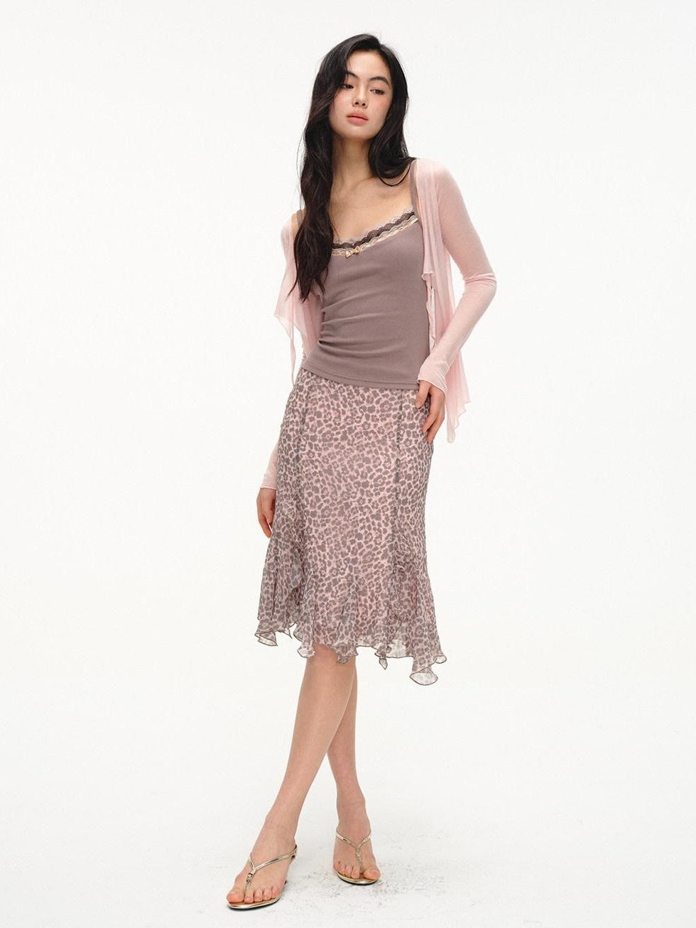 lvetong Purple Leopard Print Ruffle A Line Low Waist Women&