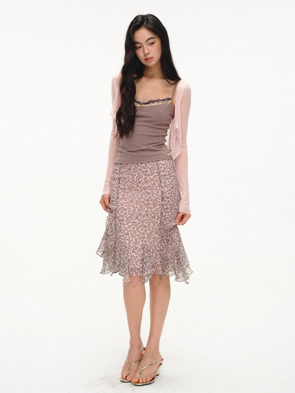 lvetong Purple Leopard Print Ruffle A Line Low Waist Women&