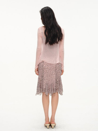 lvetong Purple Leopard Print Ruffle A Line Low Waist Women&