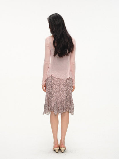 lvetong Purple Leopard Print Ruffle A Line Low Waist Women&