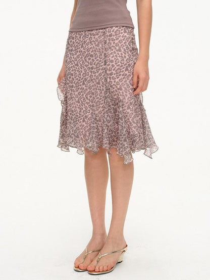 lvetong Purple Leopard Print Ruffle A Line Low Waist Women&