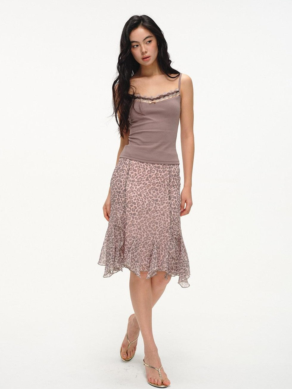 lvetong Purple Leopard Print Ruffle A Line Low Waist Women&
