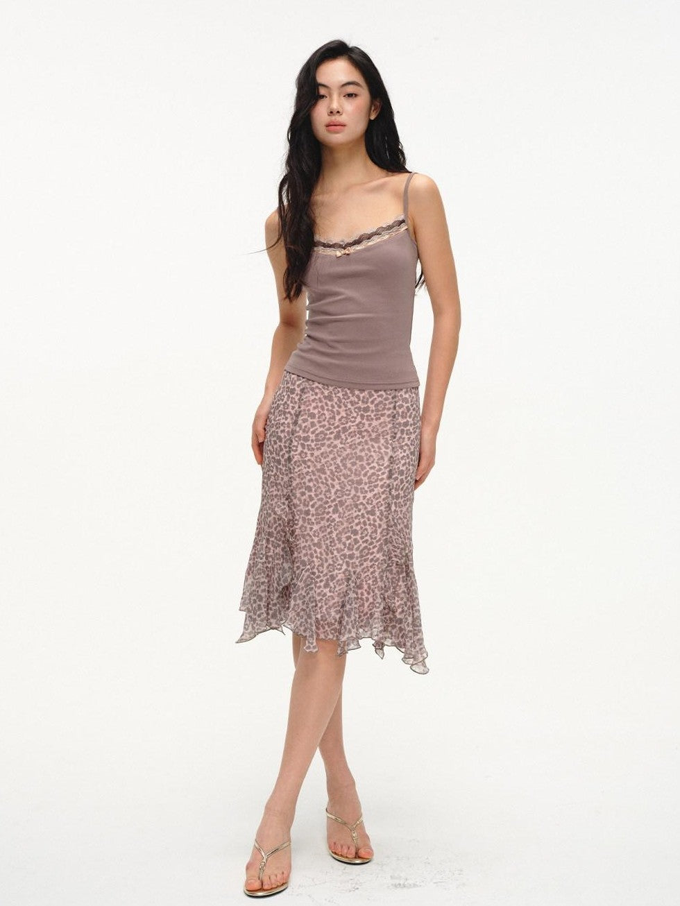 lvetong Purple Leopard Print Ruffle A Line Low Waist Women&