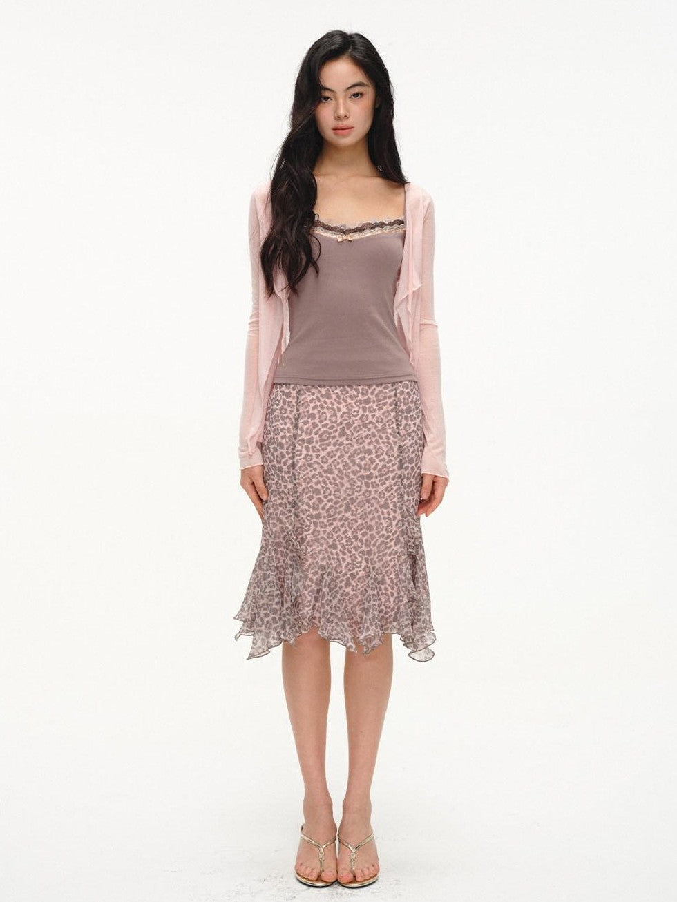 lvetong Purple Leopard Print Ruffle A Line Low Waist Women&