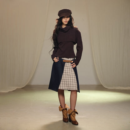 lvetong_Retro_Patchwork_Contrast_Aline_Double_Button_Women&