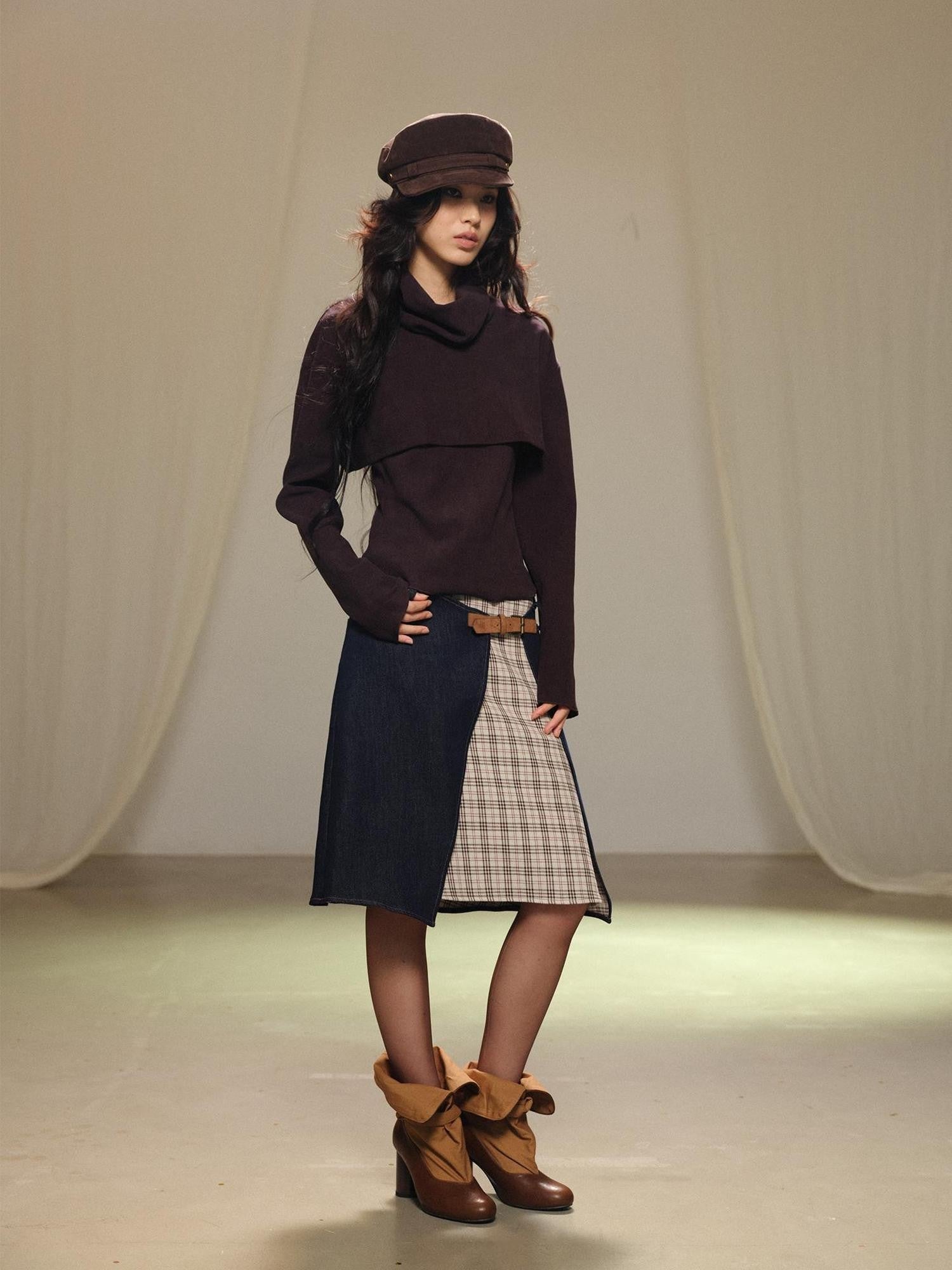 lvetong Retro Patchwork Contrast Aline Double Button Women&