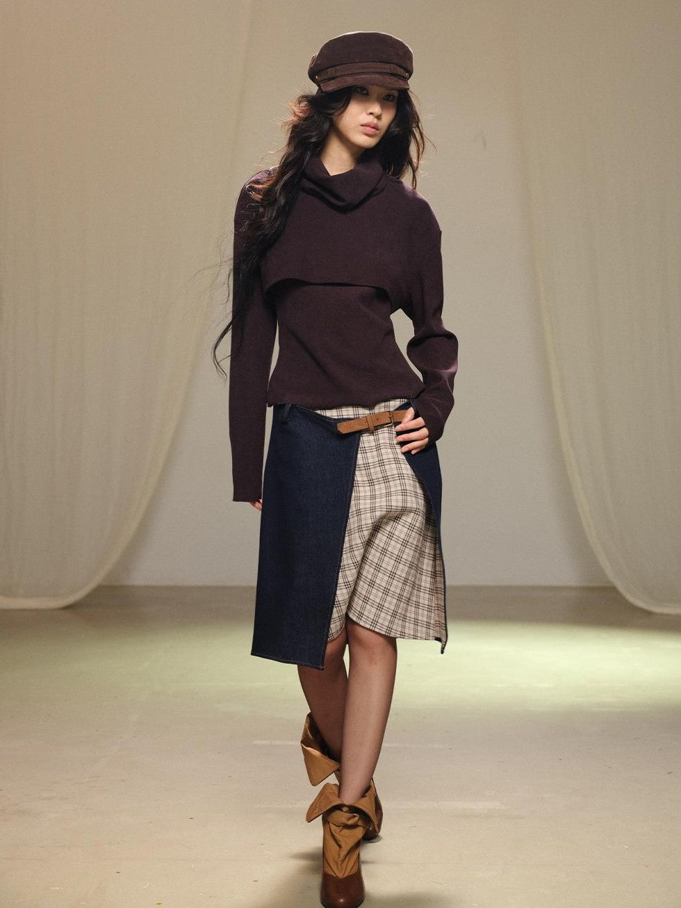 lvetong Retro Patchwork Contrast Aline Double Button Women&