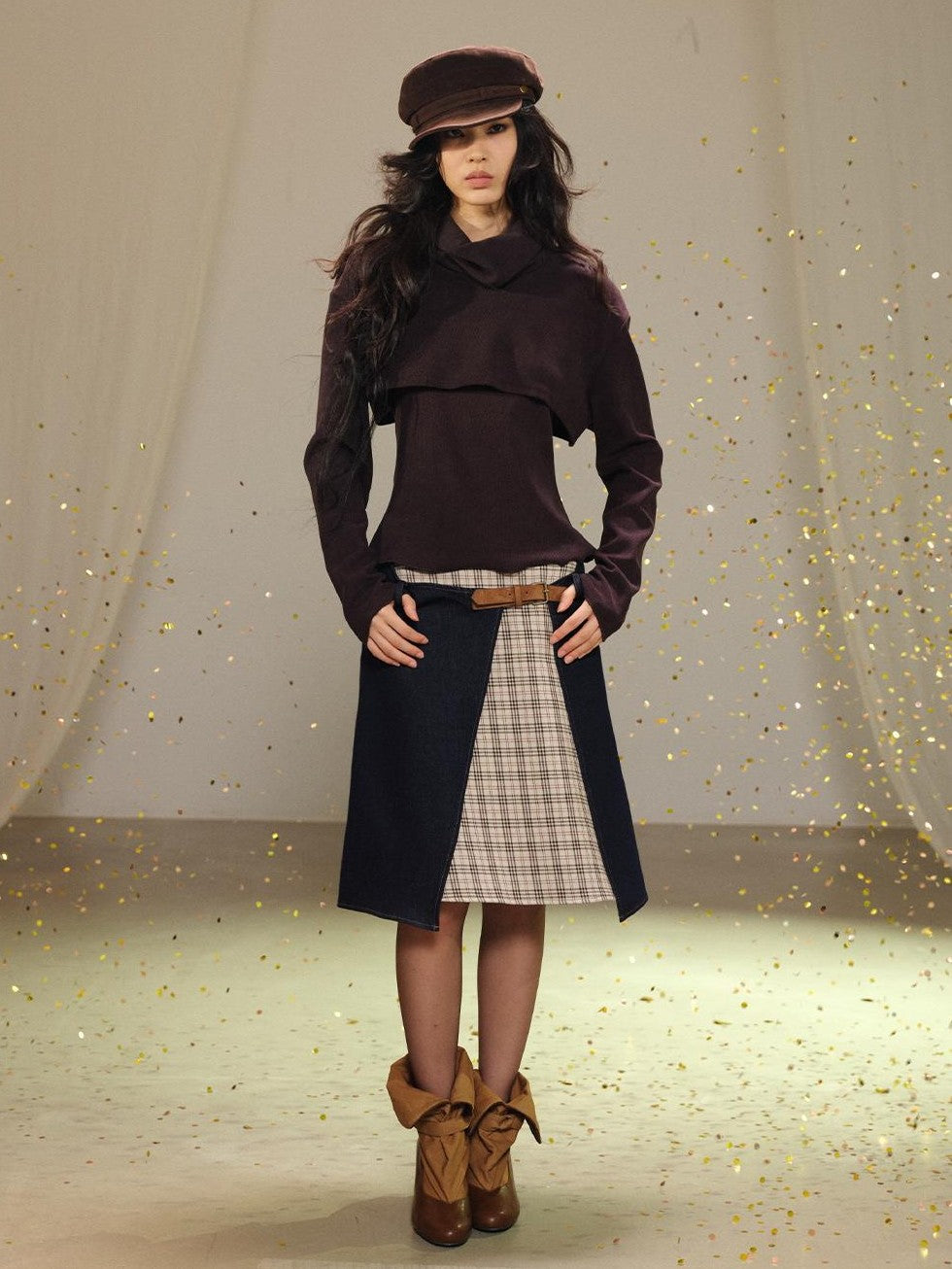 lvetong Retro Patchwork Contrast Aline Double Button Women&