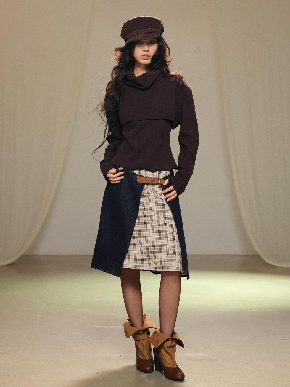 lvetong Retro Patchwork Contrast Aline Double Button Women&