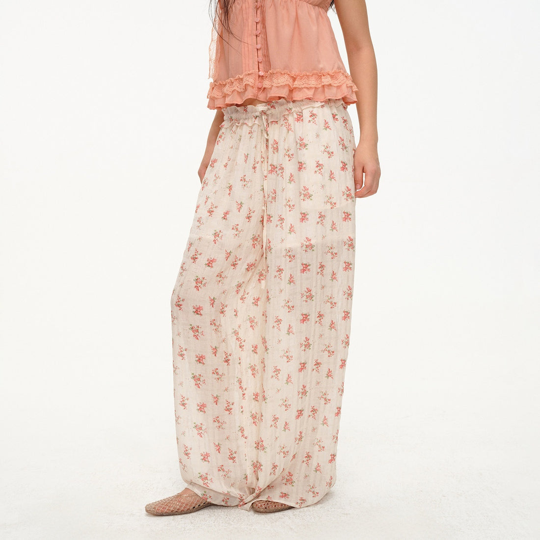 lvetong_Ruffle_Floral_Drawstring_Elastic_Waist_Lined_Women&