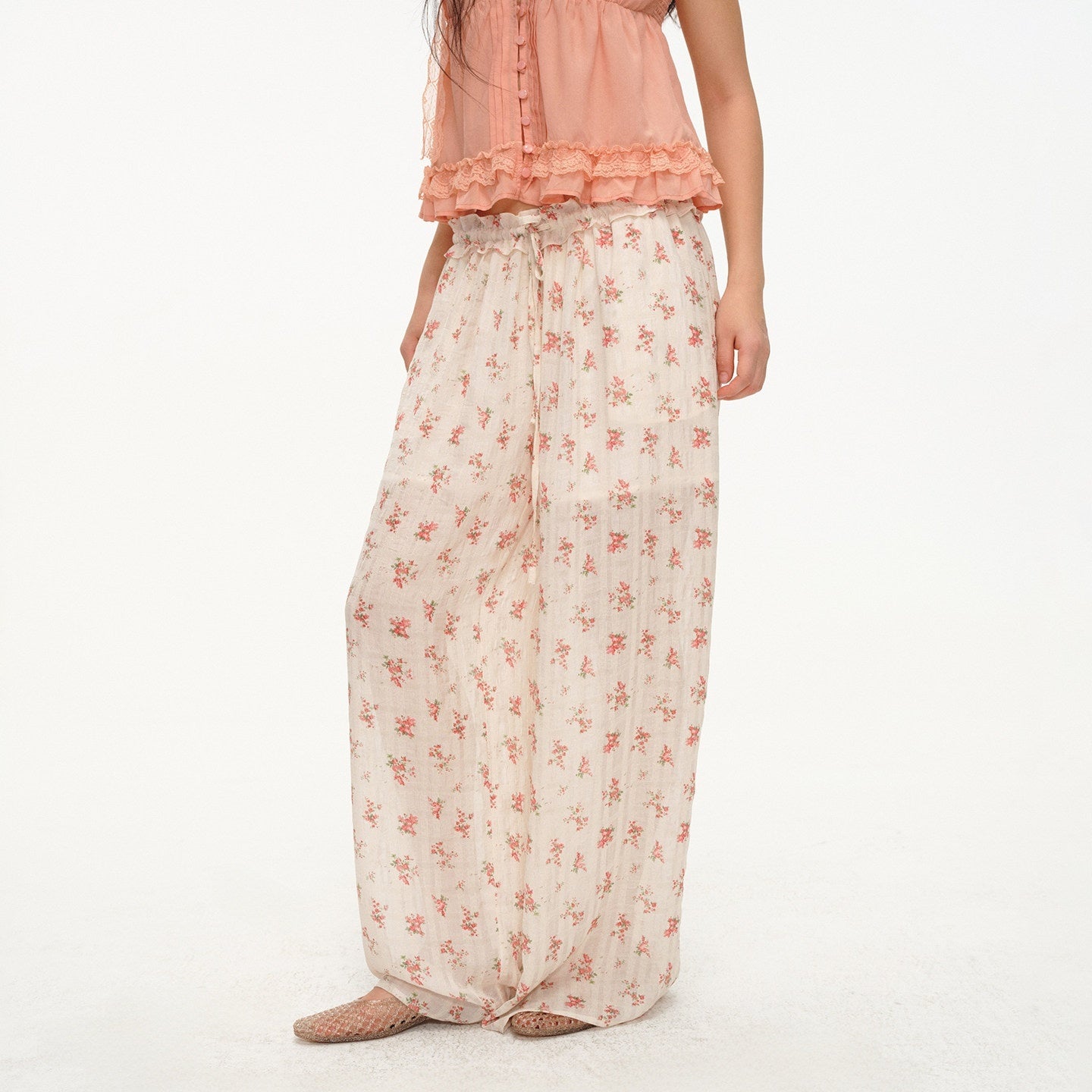 lvetong_Ruffle_Floral_Drawstring_Elastic_Waist_Lined_Women&