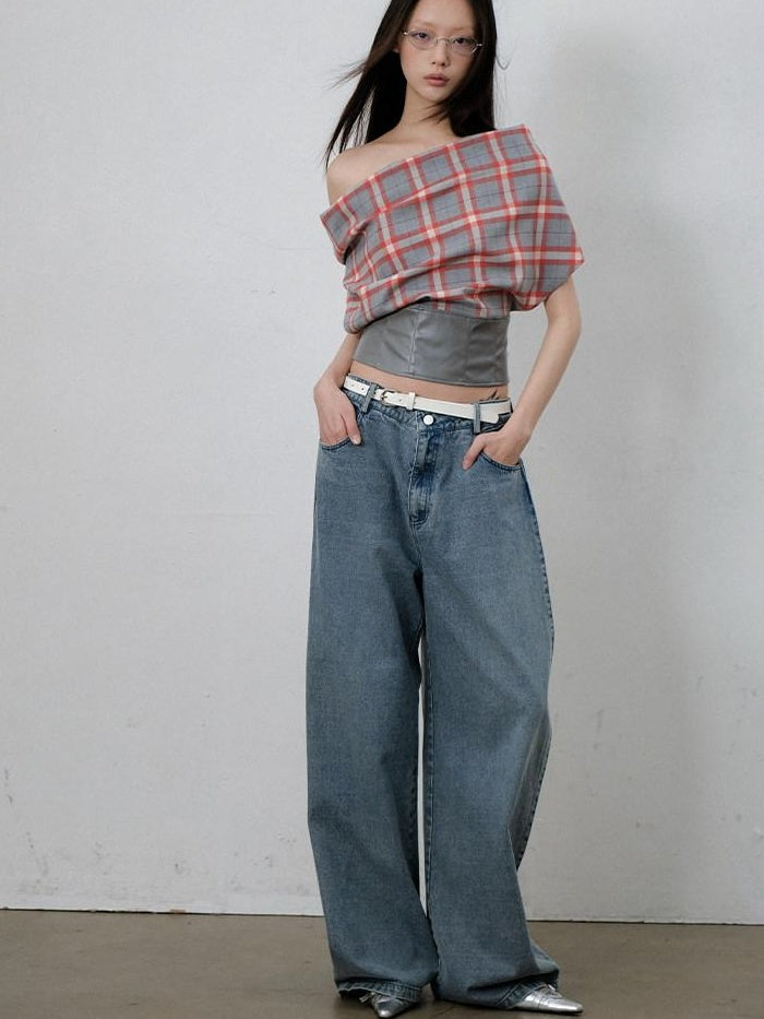 lvetong Sexy Patchwork Scarf Neck Cropped Slim Gray Red Plaid Short Sleeve T-Shirts