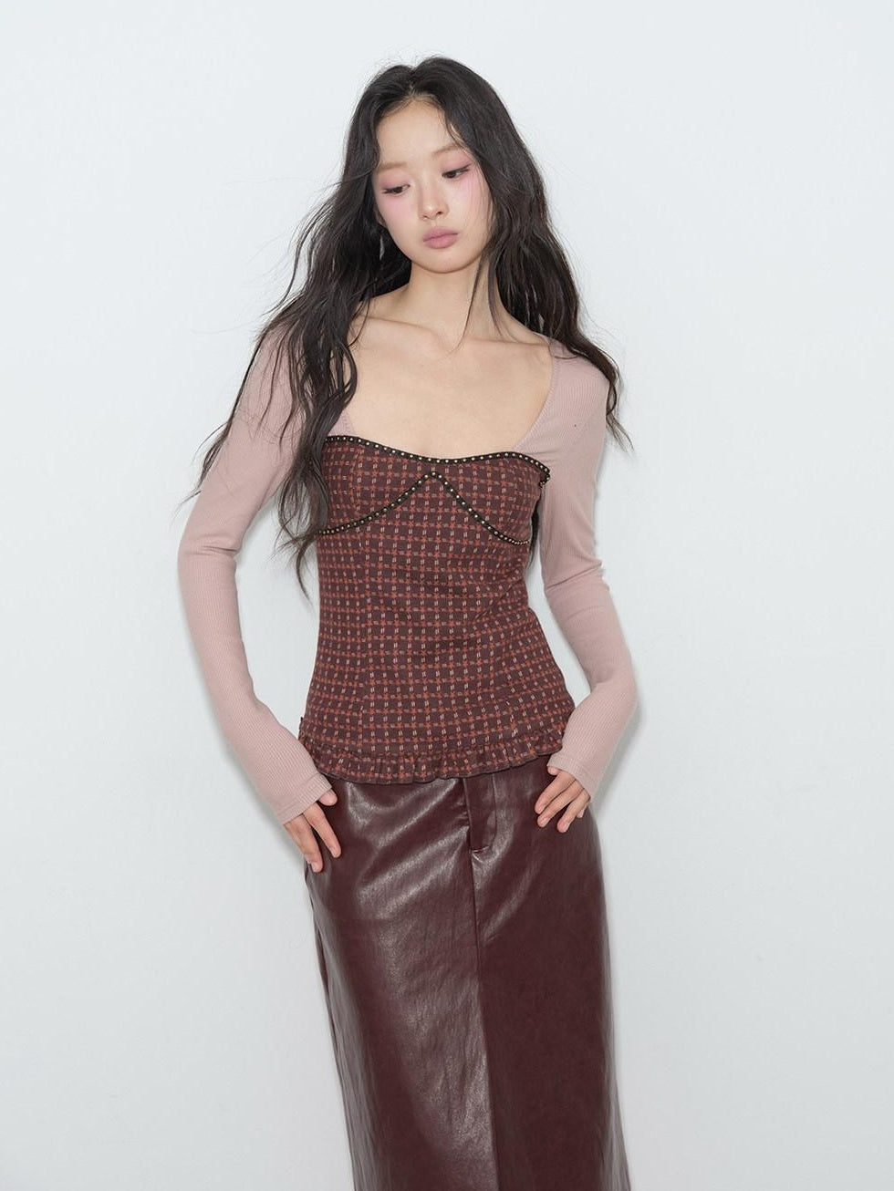 lvetong Slim Waist Street Sporty Colorblock Purple Knit Women Long Sleeve T-Shirts