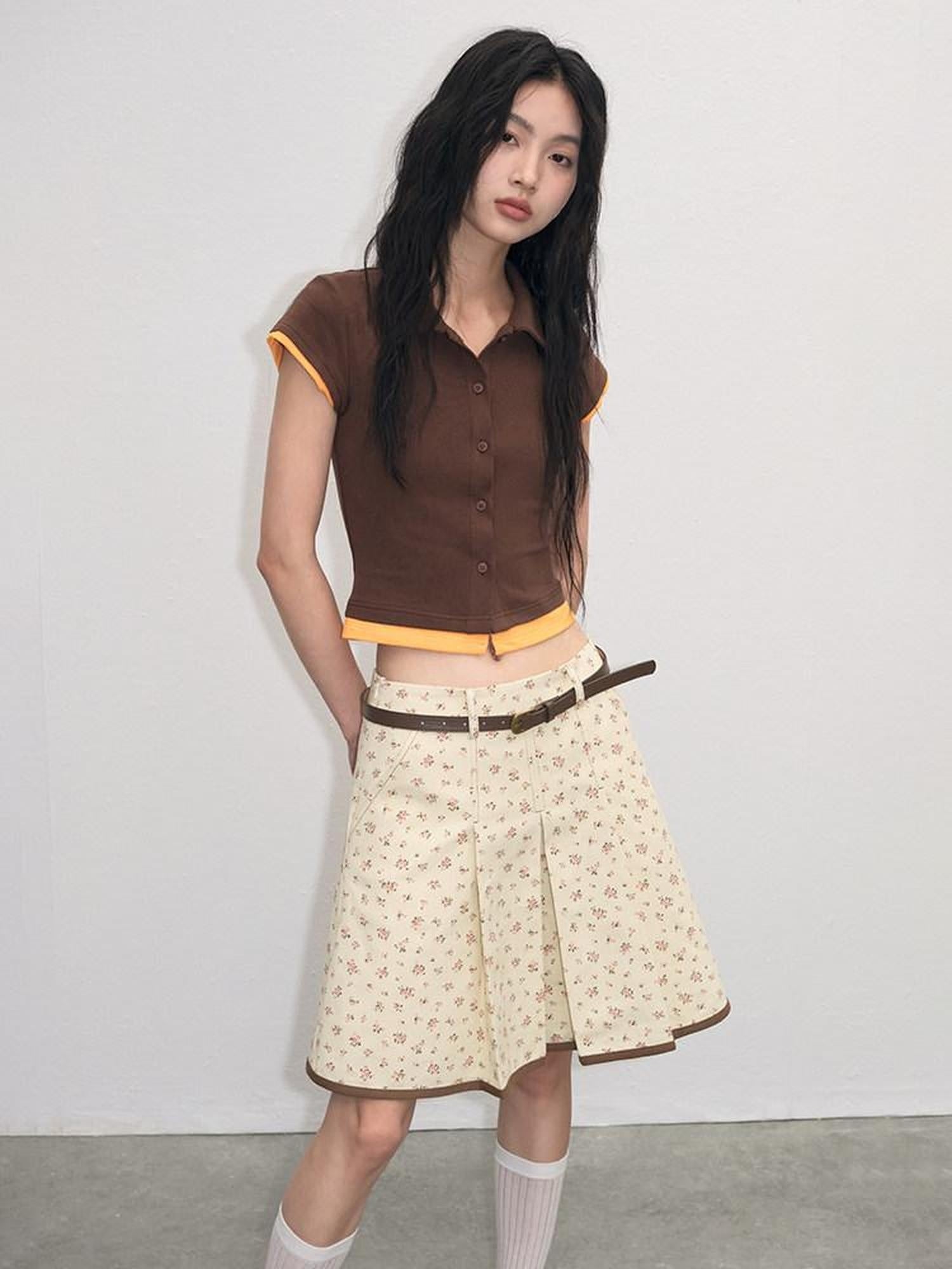 lvetong Soft 100 Percent Cotton Pleated Street A Line Women Yellow Floral Midi Skirts