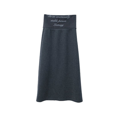 lvetong Soft Cotton Blend Vintage H Line Straight Long Solid Gray Women Maxi Skirts