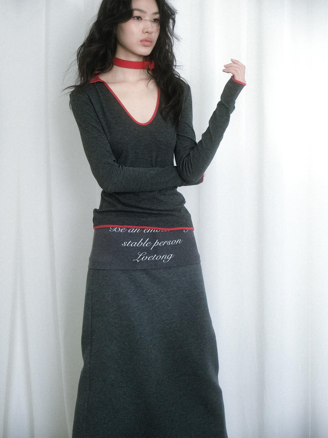 lvetong Soft Cotton Blend Vintage H Line Straight Long Solid Gray Women Maxi Skirts