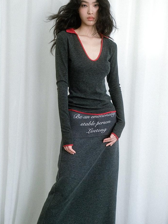 lvetong Soft Cotton Blend Vintage H Line Straight Long Solid Gray Women Maxi Skirts