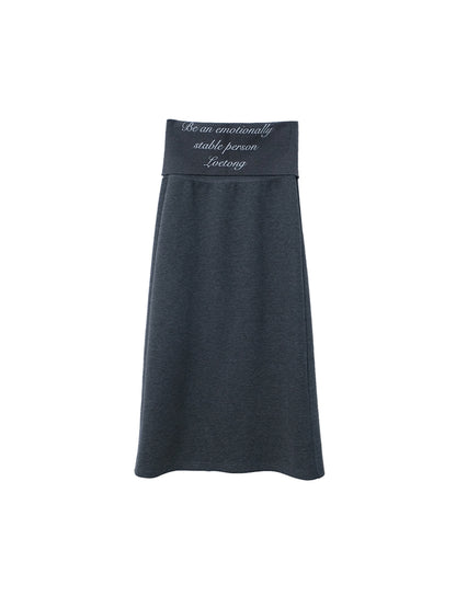 lvetong Soft Cotton Blend Vintage H Line Straight Long Solid Gray Women Maxi Skirts