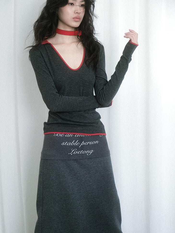 lvetong Soft Cotton Blend Vintage H Line Straight Long Solid Gray Women Maxi Skirts