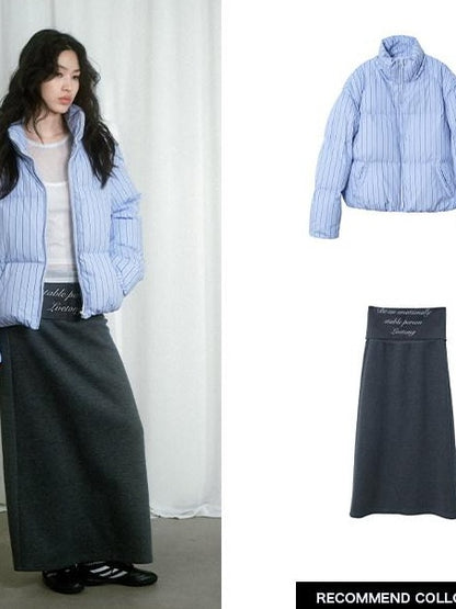 lvetong Soft Cotton Blend Vintage H Line Straight Long Solid Gray Women Maxi Skirts