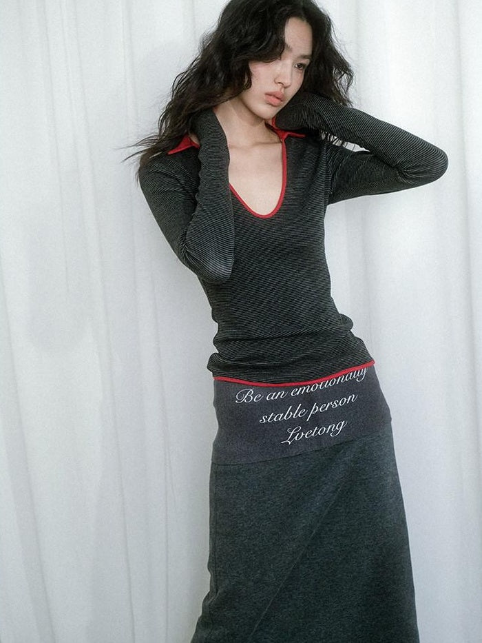 lvetong Soft Cotton Blend Vintage H Line Straight Long Solid Gray Women Maxi Skirts