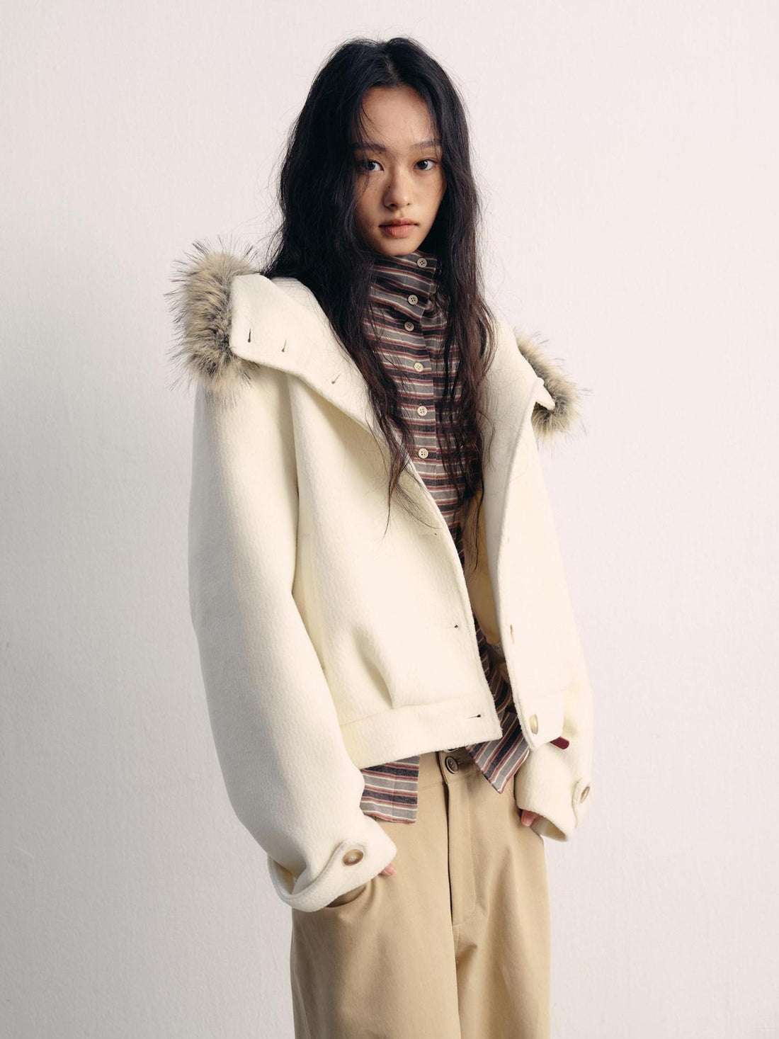 lvetong Thick Hooded Oversized Streetwear Athleisure Young Women White Cropped Jackets