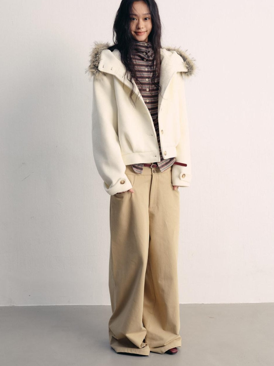 lvetong Thick Hooded Oversized Streetwear Athleisure Young Women White Cropped Jackets