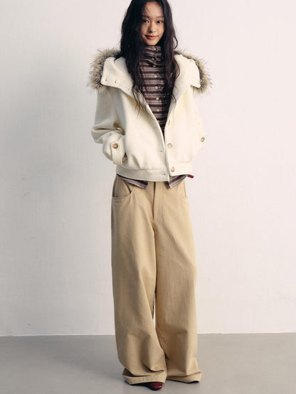 lvetong Thick Hooded Oversized Streetwear Athleisure Young Women White Cropped Jackets