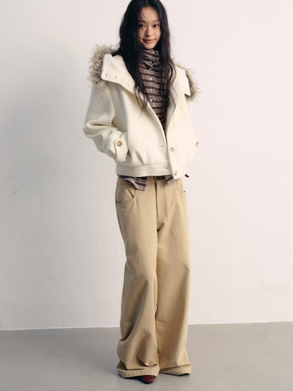 lvetong Thick Hooded Oversized Streetwear Athleisure Young Women White Cropped Jackets