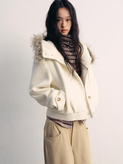 lvetong Thick Hooded Oversized Streetwear Athleisure Young Women White Cropped Jackets