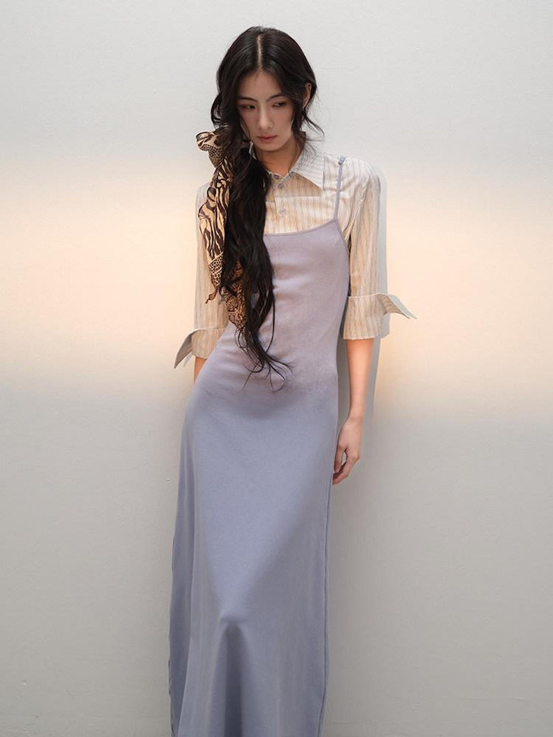 lvetong Three Piece V-neck Knit Sweater Striped Shirt Camisole Women Top &amp; Skirt Sets
