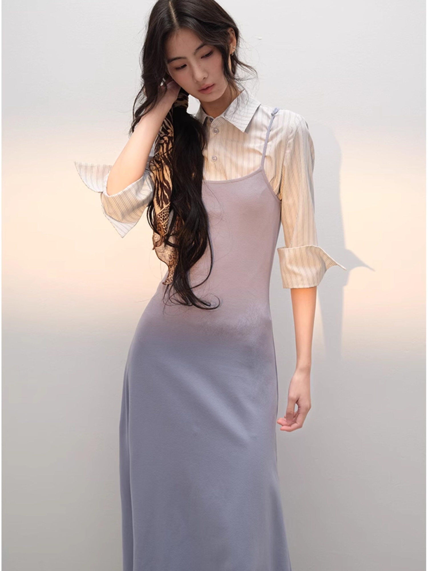 lvetong Three Piece V-neck Knit Sweater Striped Shirt Camisole Women Top &amp; Skirt Sets