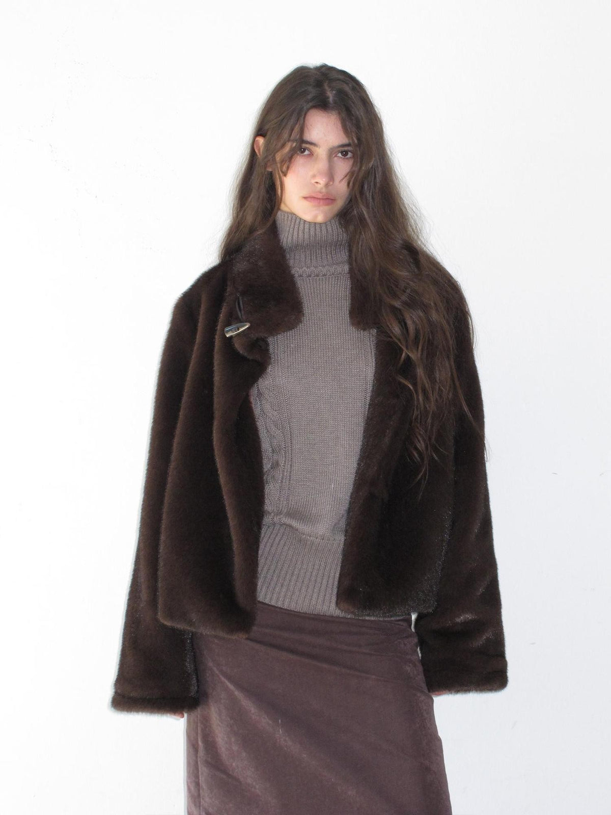 lvetong Vintage Cropped Stand Collar Fleece Lined Women&