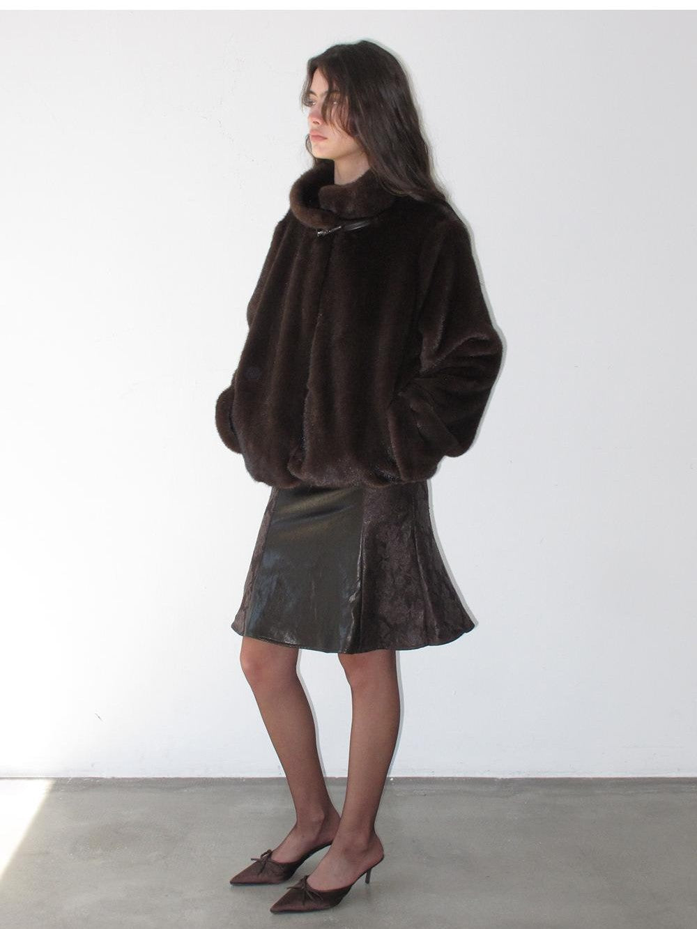 lvetong Vintage Cropped Stand Collar Fleece Lined Women&