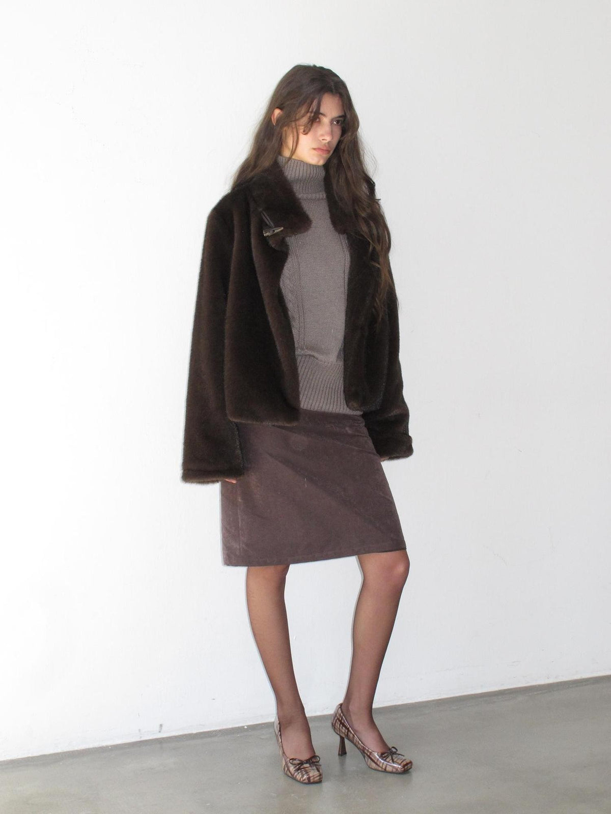 lvetong Vintage Cropped Stand Collar Fleece Lined Women&