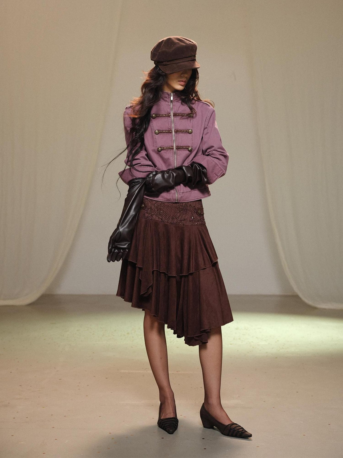 lvetong Vintage Embroidered Stand Collar Washed Canvas Women&