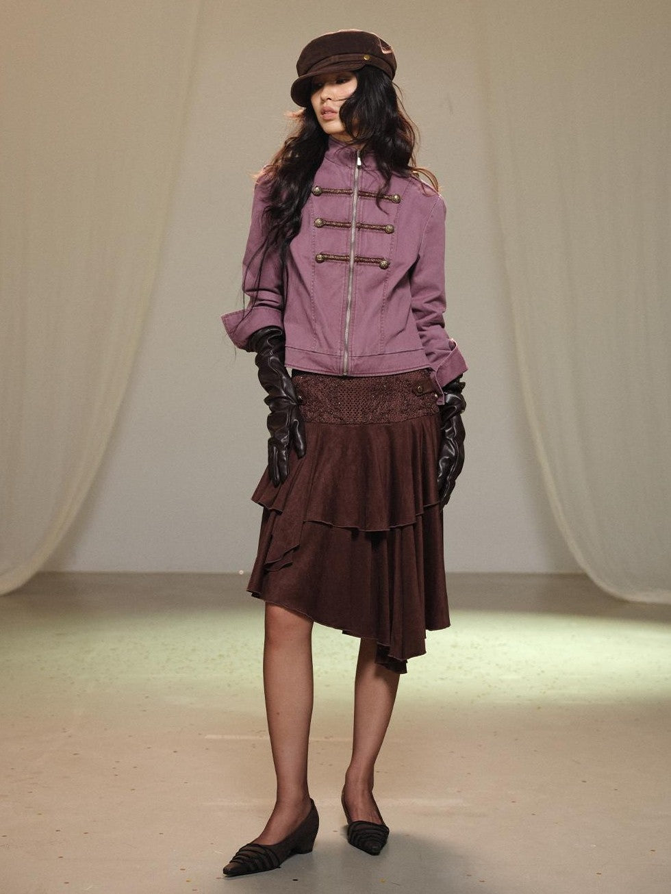 lvetong Vintage Embroidered Stand Collar Washed Canvas Women&