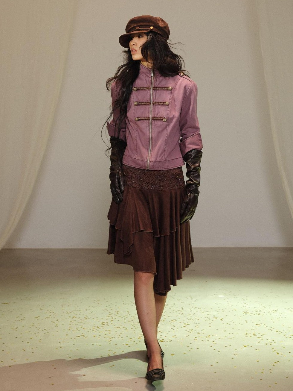lvetong Vintage Embroidered Stand Collar Washed Canvas Women&