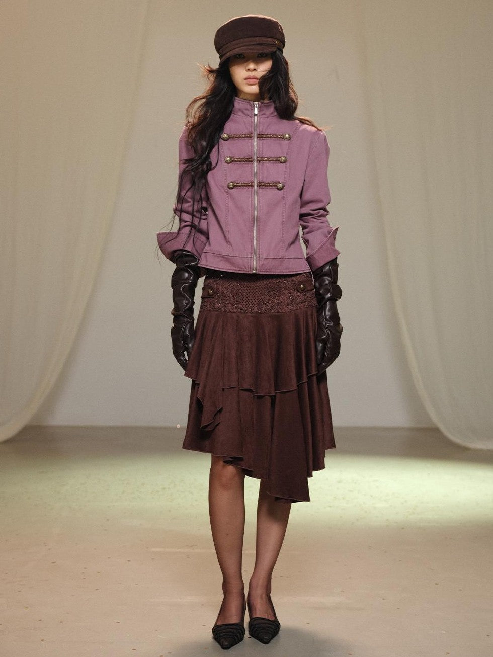 lvetong Vintage Embroidered Stand Collar Washed Canvas Women&