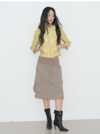 lvetong Yellow Roundneck Three Quarter Sleeve Slim Women&